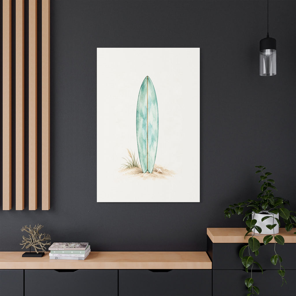 Teal Boho Surfboard Satin Canvas Wall Art