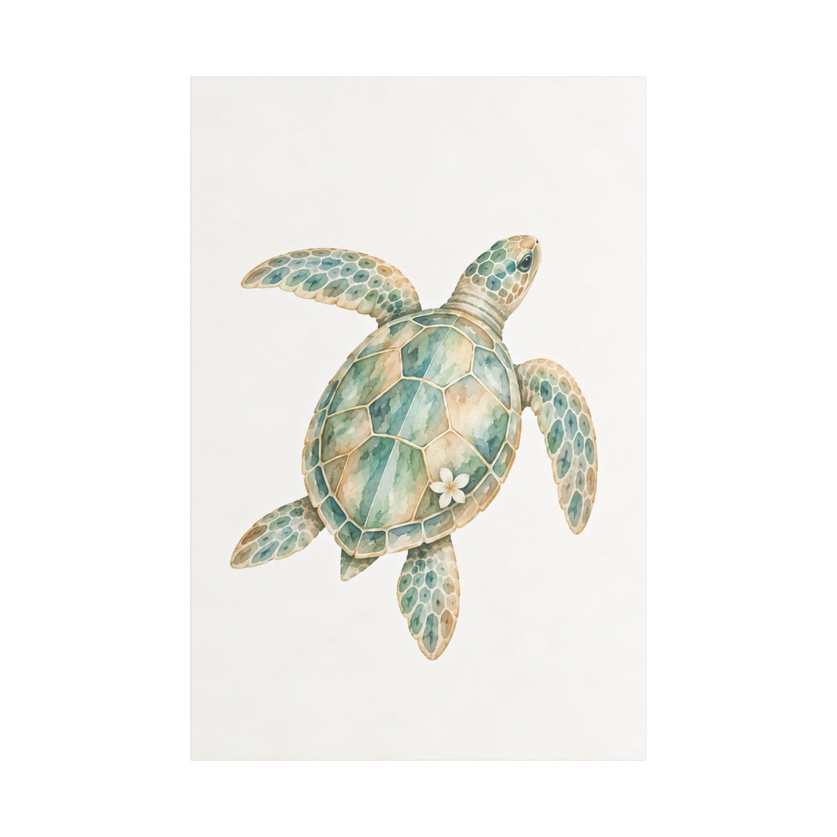 Watercolor Sea Turtle Satin Canvas Stretched | Coastal Wall Art