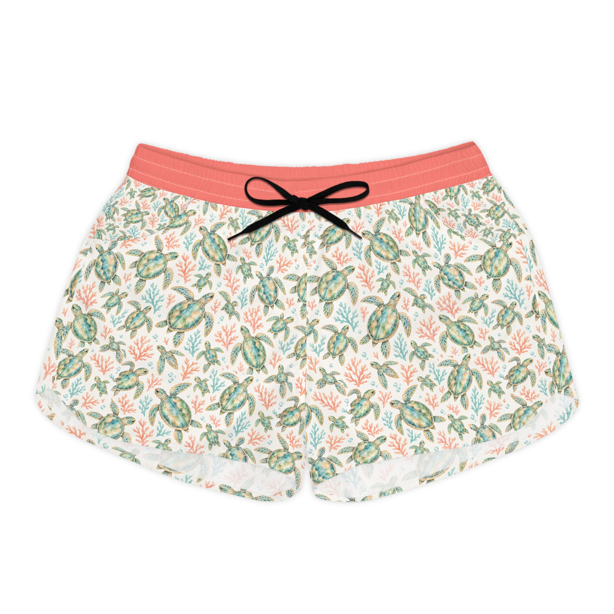 Sea Turtle Print Women's Casual Shorts — Tropical Floral Beach Lounge Shorts