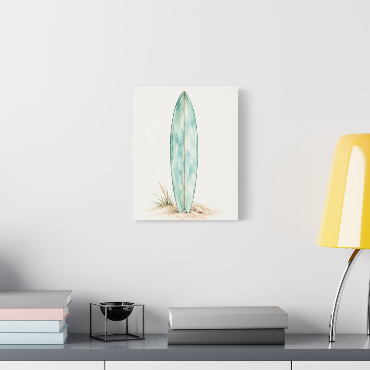Teal Boho Surfboard Satin Canvas Wall Art