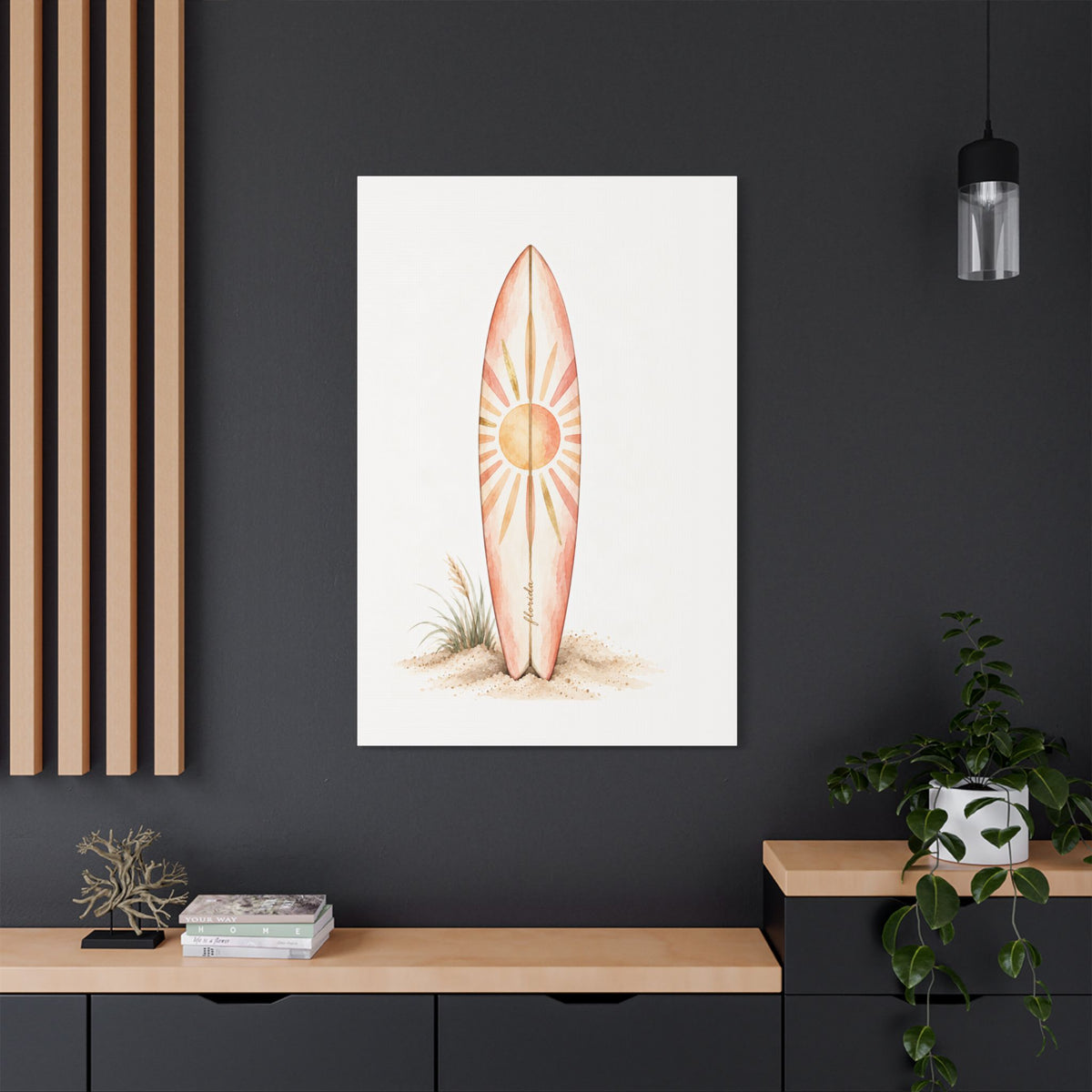 Boho Surfboard Sun Satin Canvas Wall Art