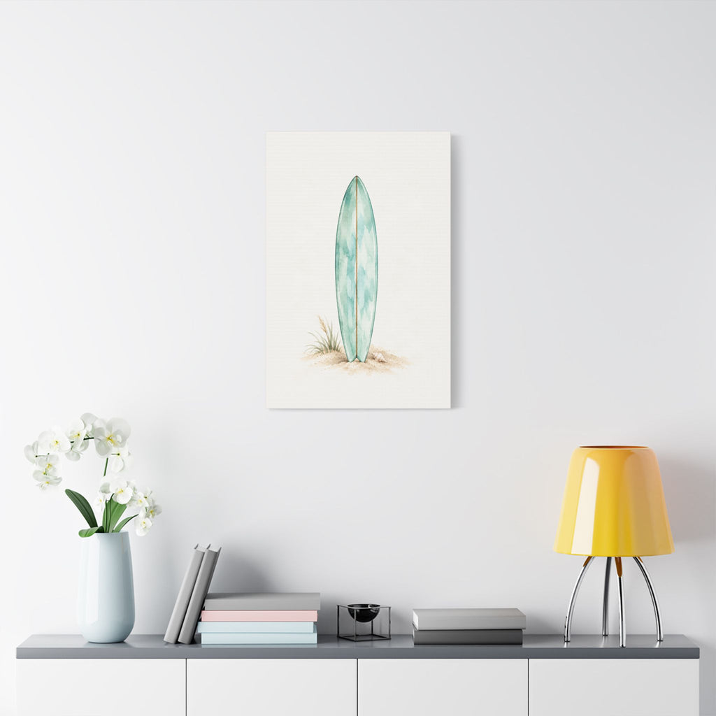 Teal Boho Surfboard Satin Canvas Wall Art