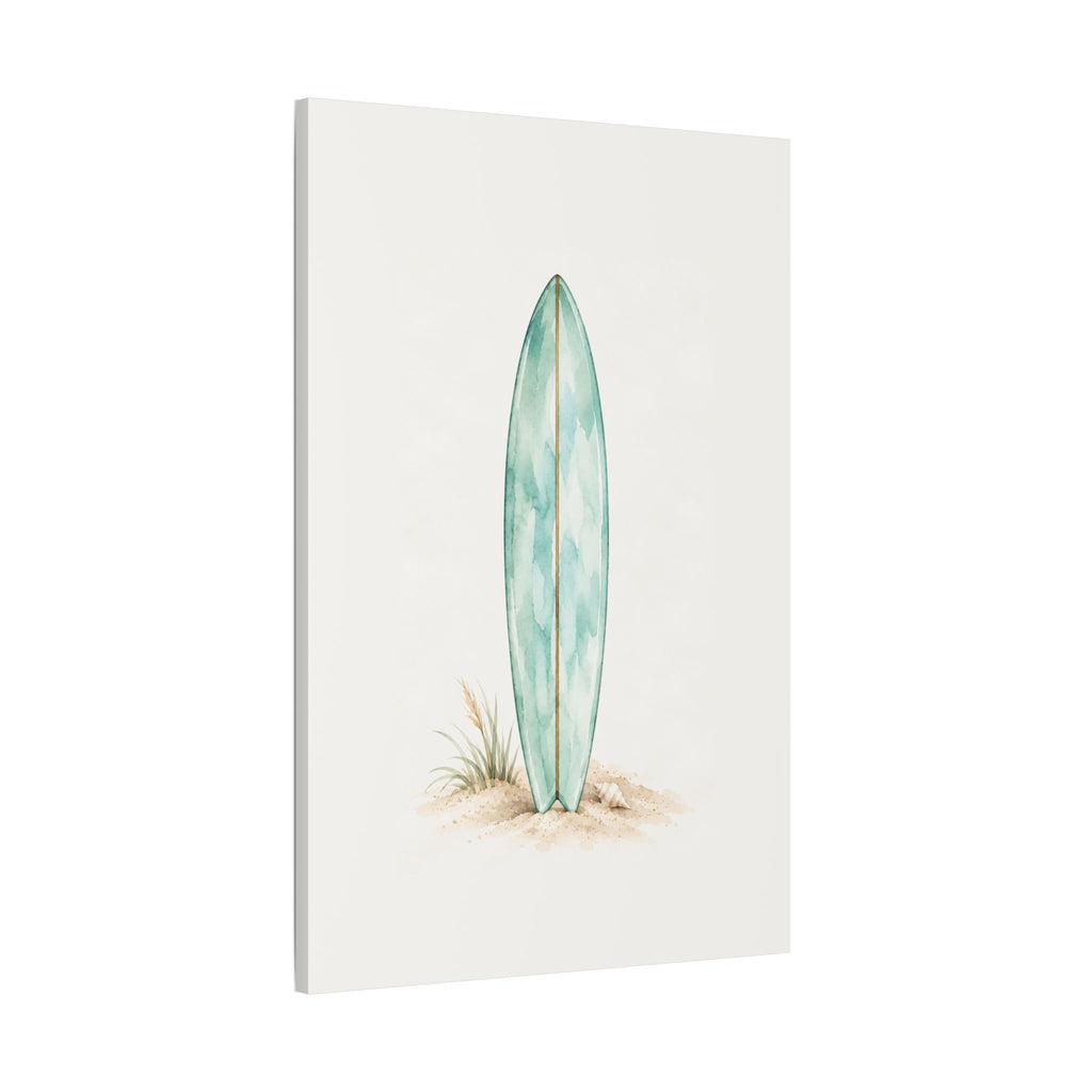 Teal Boho Surfboard Satin Canvas Wall Art
