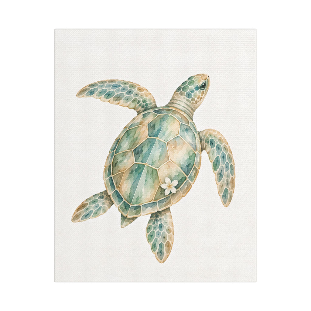 Watercolor Sea Turtle Satin Canvas Stretched | Coastal Wall Art