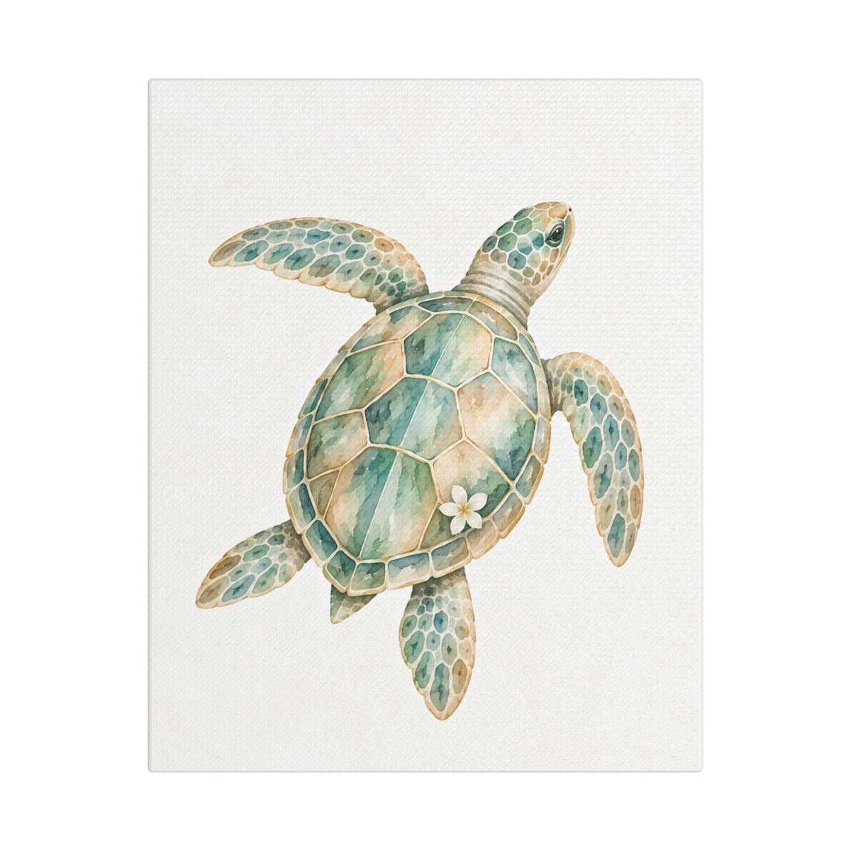 Watercolor Sea Turtle Satin Canvas Stretched | Coastal Wall Art