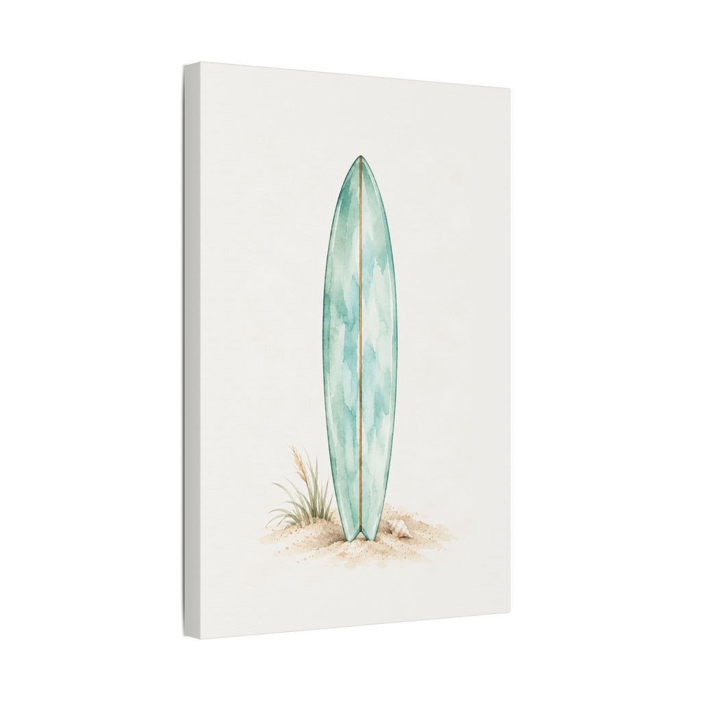 Teal Boho Surfboard Satin Canvas Wall Art