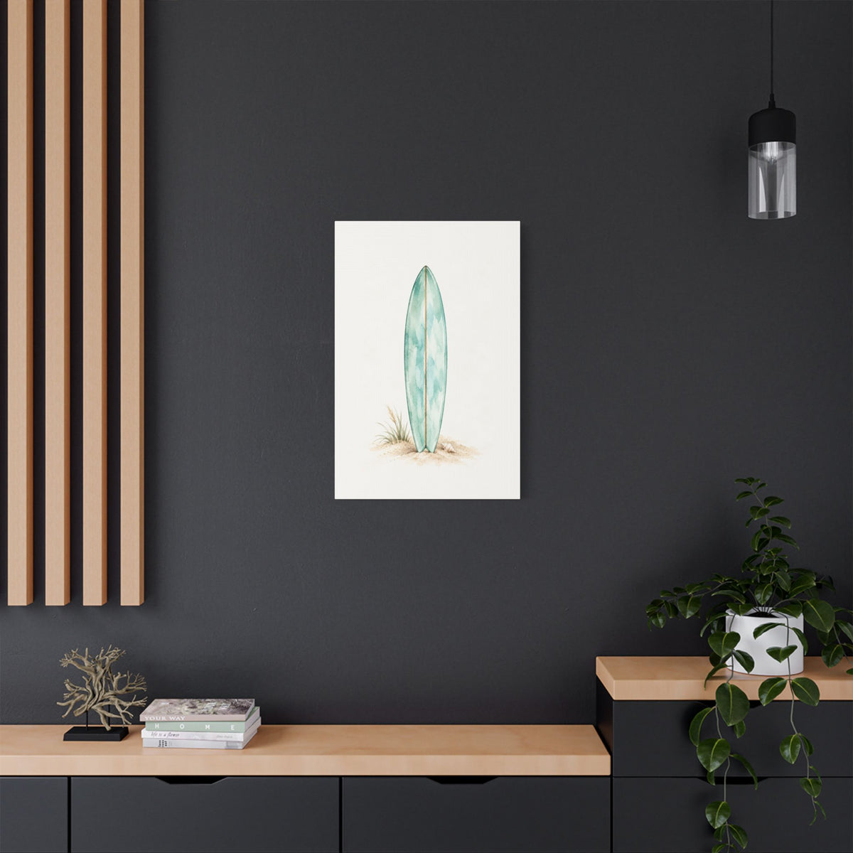 Teal Boho Surfboard Satin Canvas Wall Art