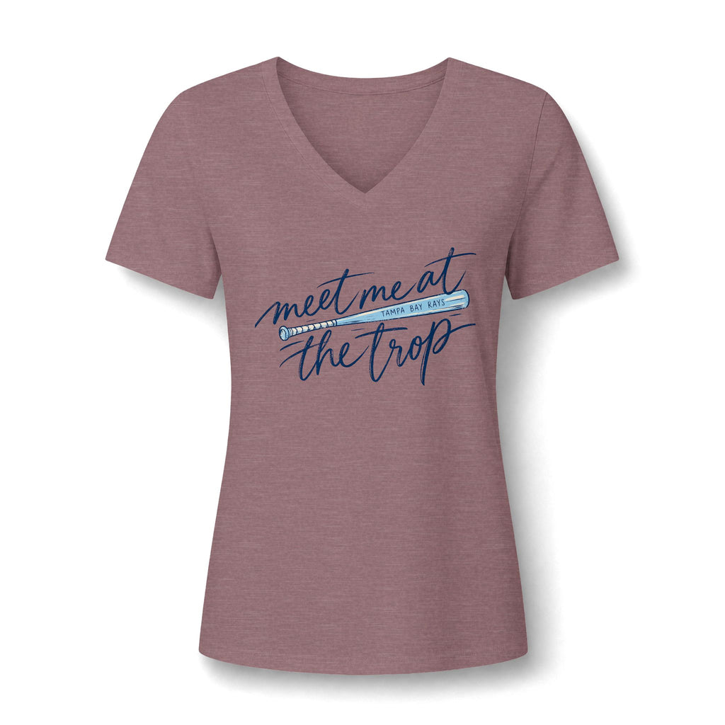 "Meet Me at the Trop" - Tropical Script Baseball V-Neck Tee