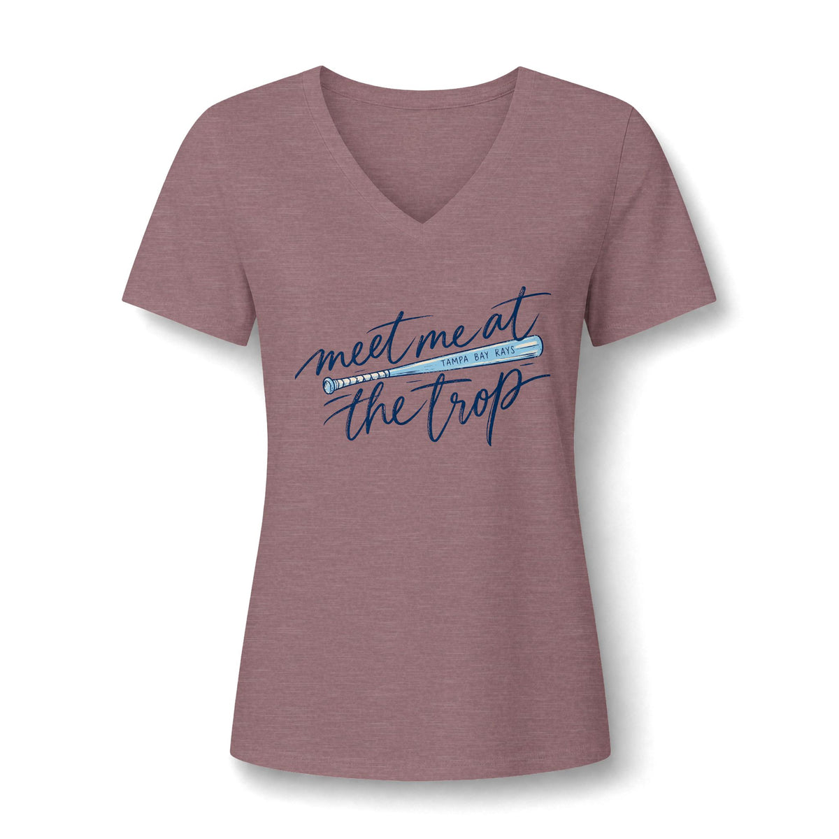 "Meet Me at the Trop" - Tropical Script Baseball V-Neck Tee
