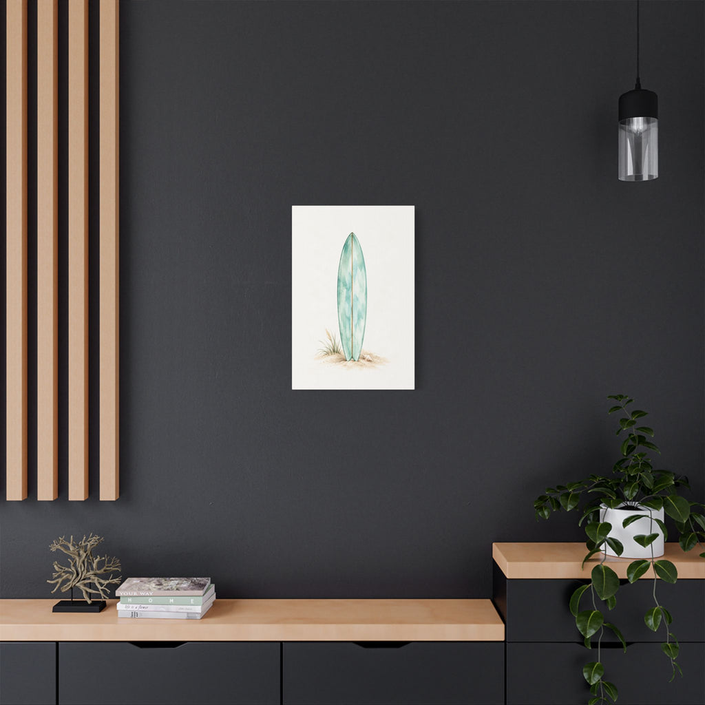 Teal Boho Surfboard Satin Canvas Wall Art