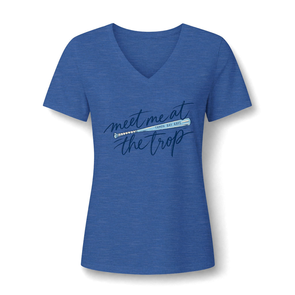"Meet Me at the Trop" - Tropical Script Baseball V-Neck Tee