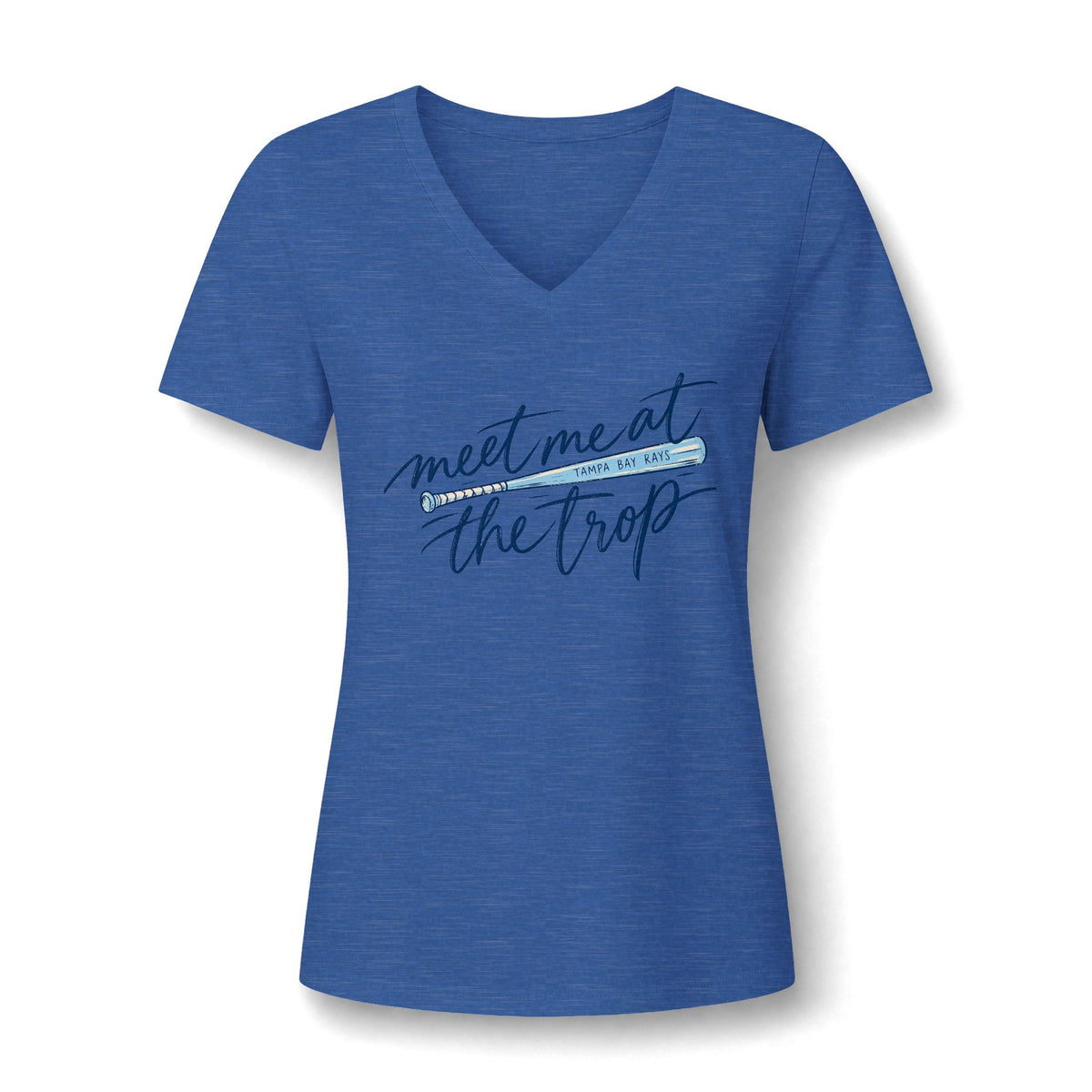 "Meet Me at the Trop" - Tropical Script Baseball V-Neck Tee