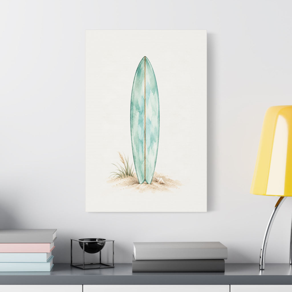 Teal Boho Surfboard Satin Canvas Wall Art