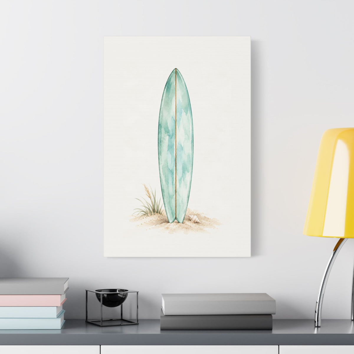 Teal Boho Surfboard Satin Canvas Wall Art