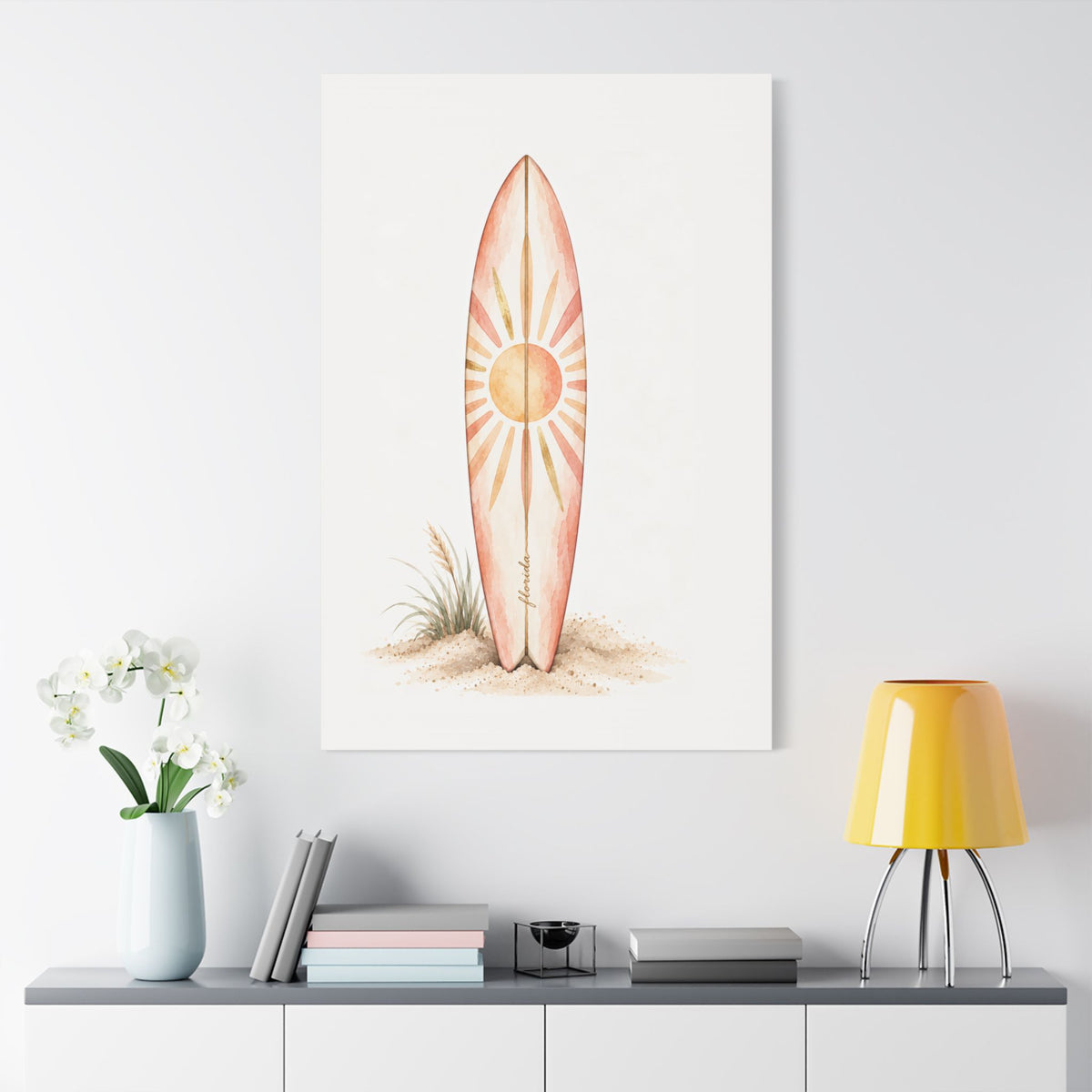 Boho Surfboard Sun Satin Canvas Wall Art