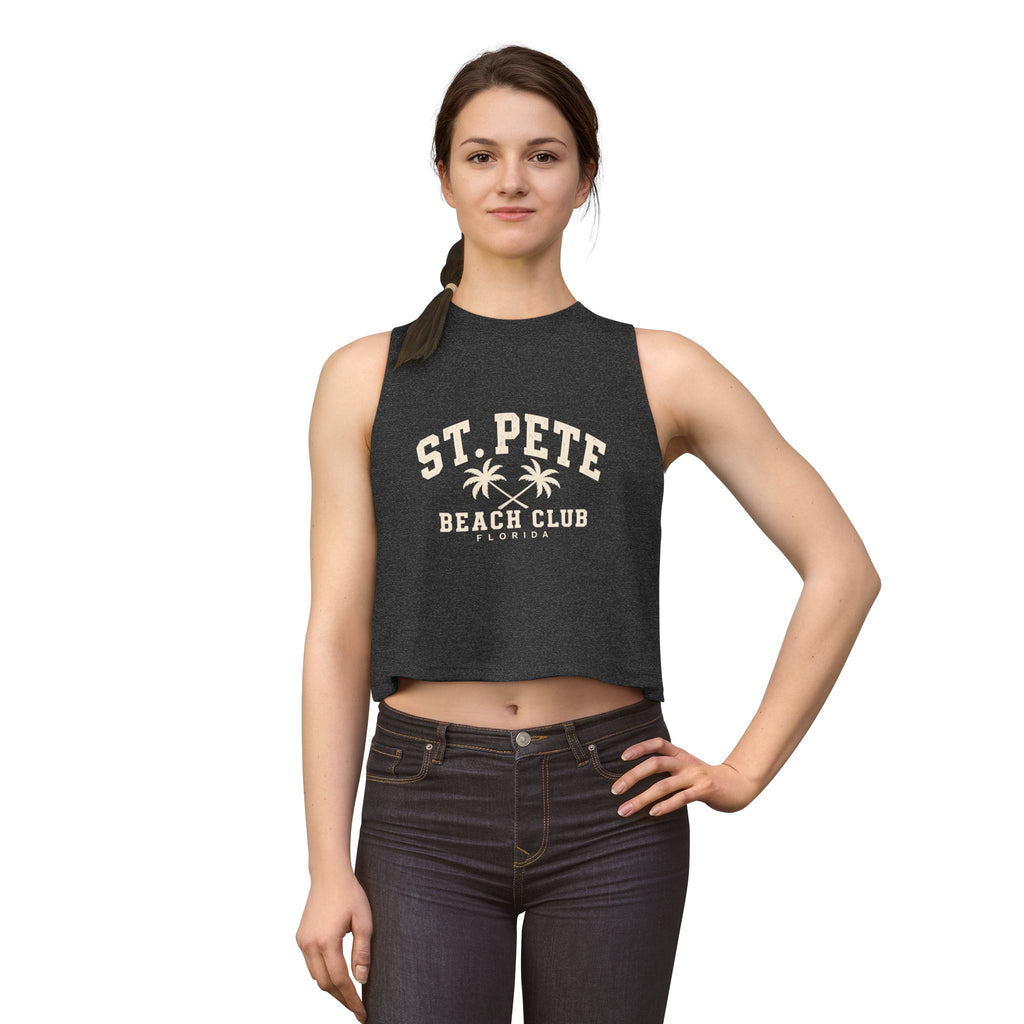 St. Pete Beach Club Women's Crop Tank Top — Retro Palm Florida Vacation Tee