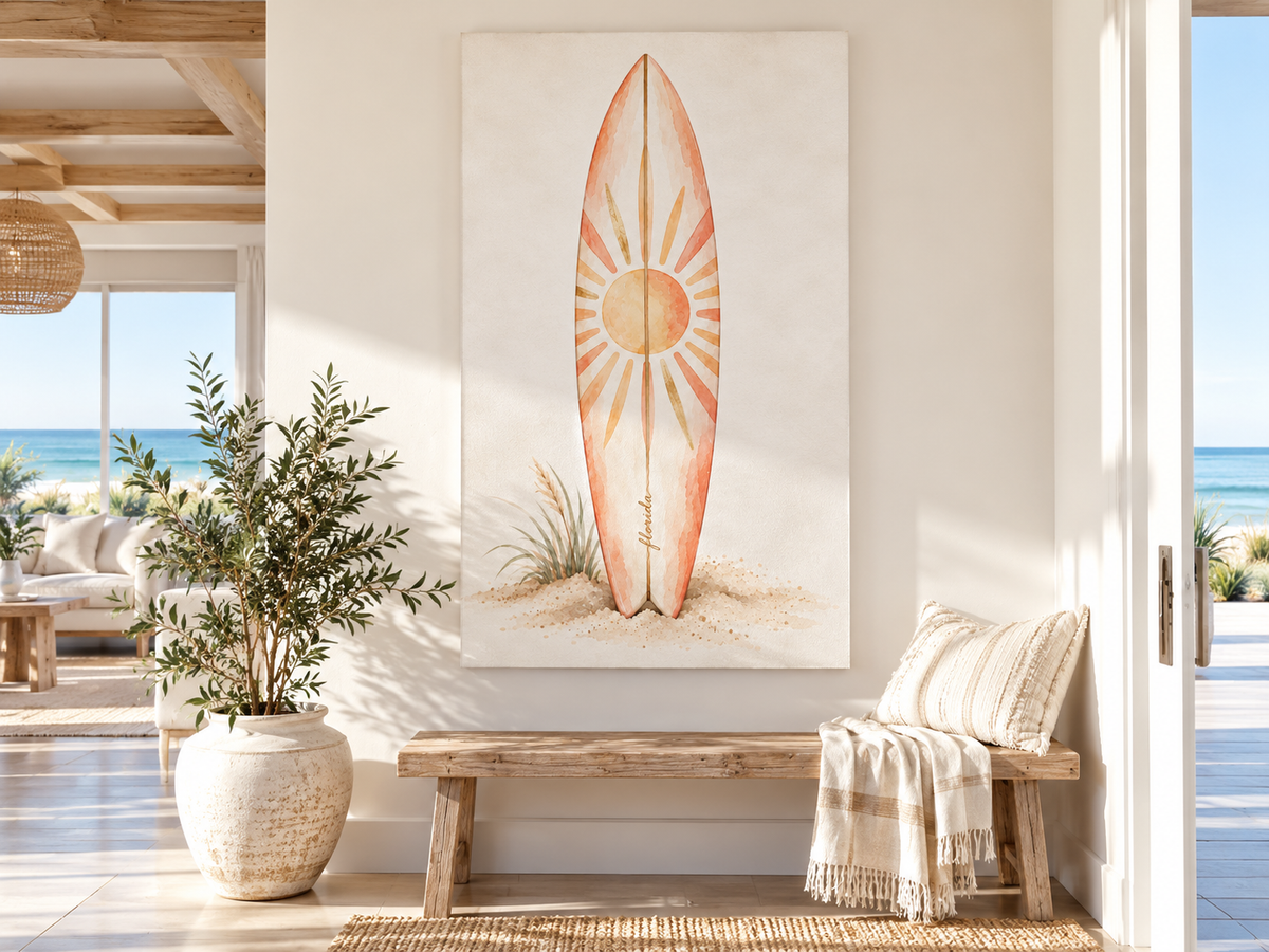 Boho Surfboard Sun Satin Canvas Wall Art