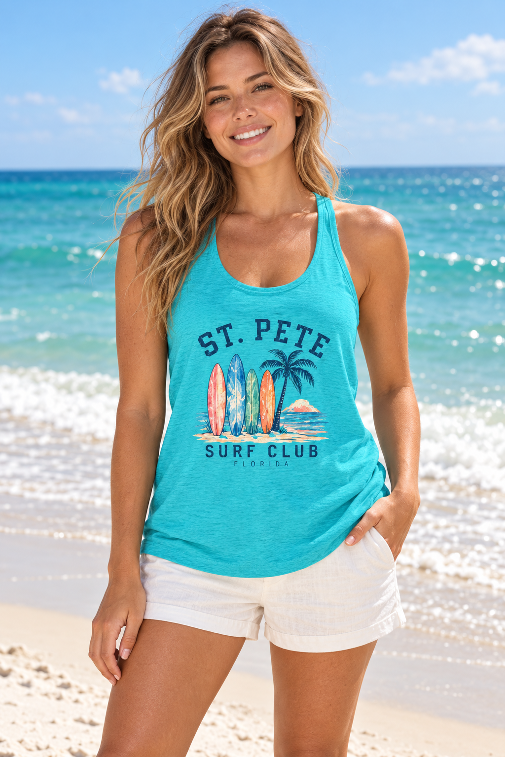 St. Pete Surf Club Racerback Tank – Women's Beachy Surf Graphic Tank Top