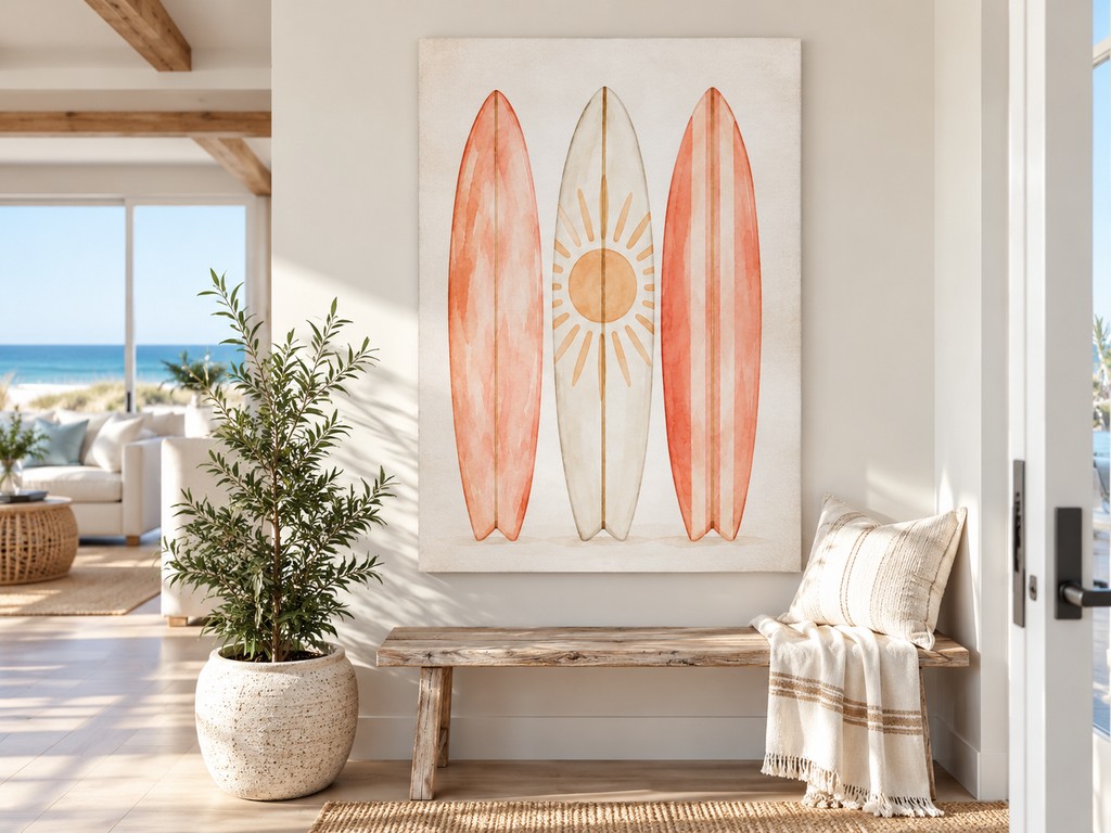 Surfboard Watercolor Wall Art - Beach Surf Canvas Print
