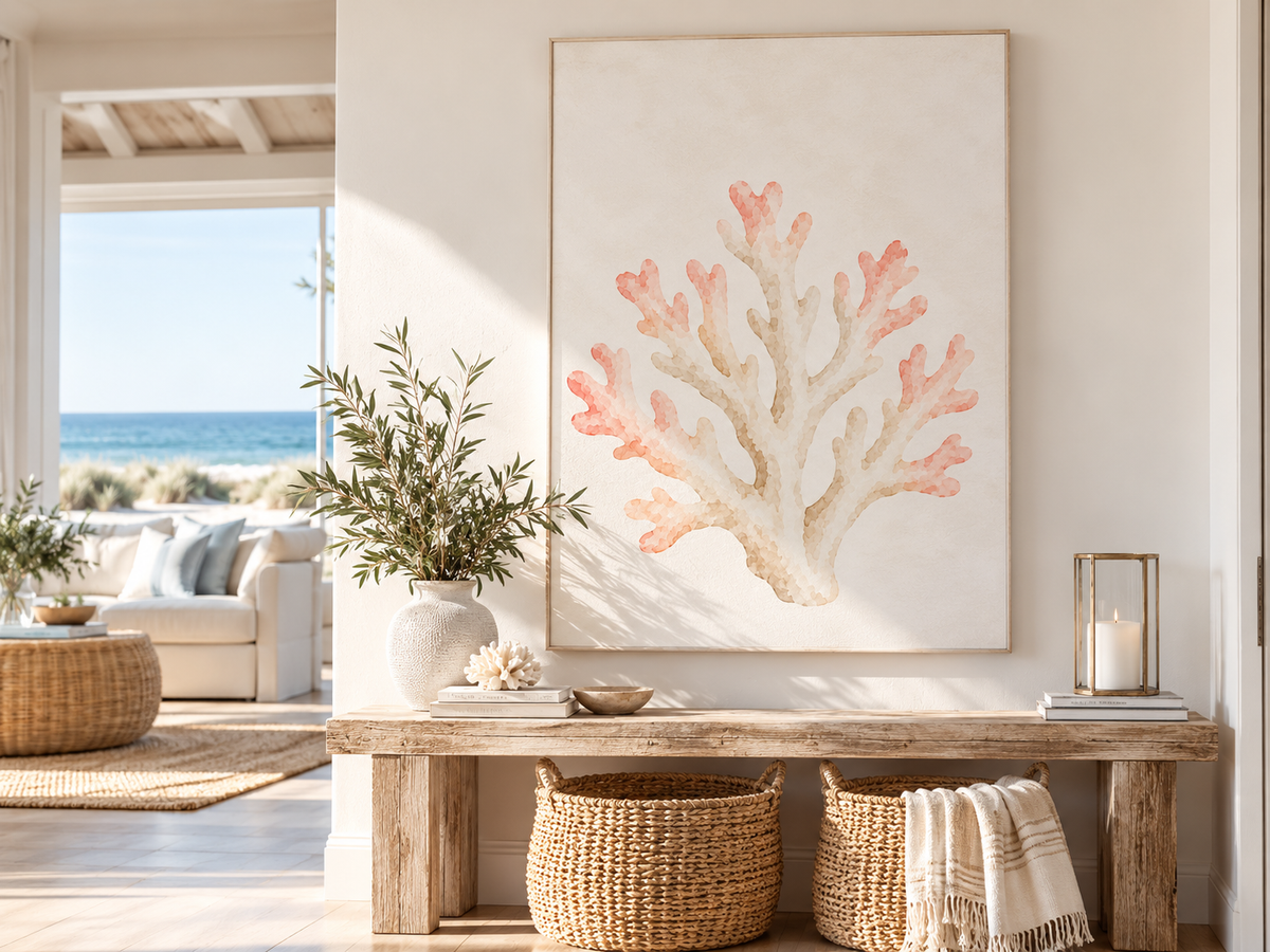Watercolor Coral Branch Satin Canvas