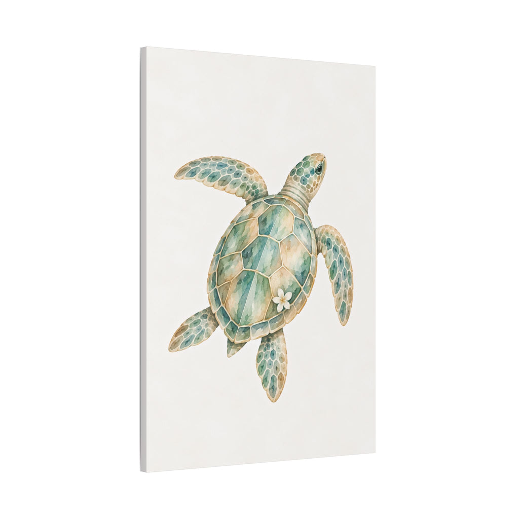 Watercolor Sea Turtle Satin Canvas Stretched | Coastal Wall Art