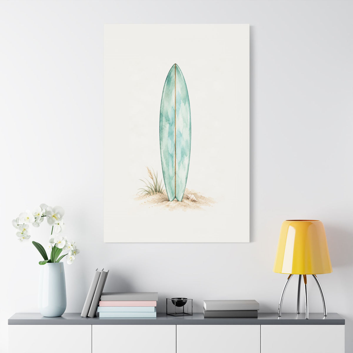 Teal Boho Surfboard Satin Canvas Wall Art