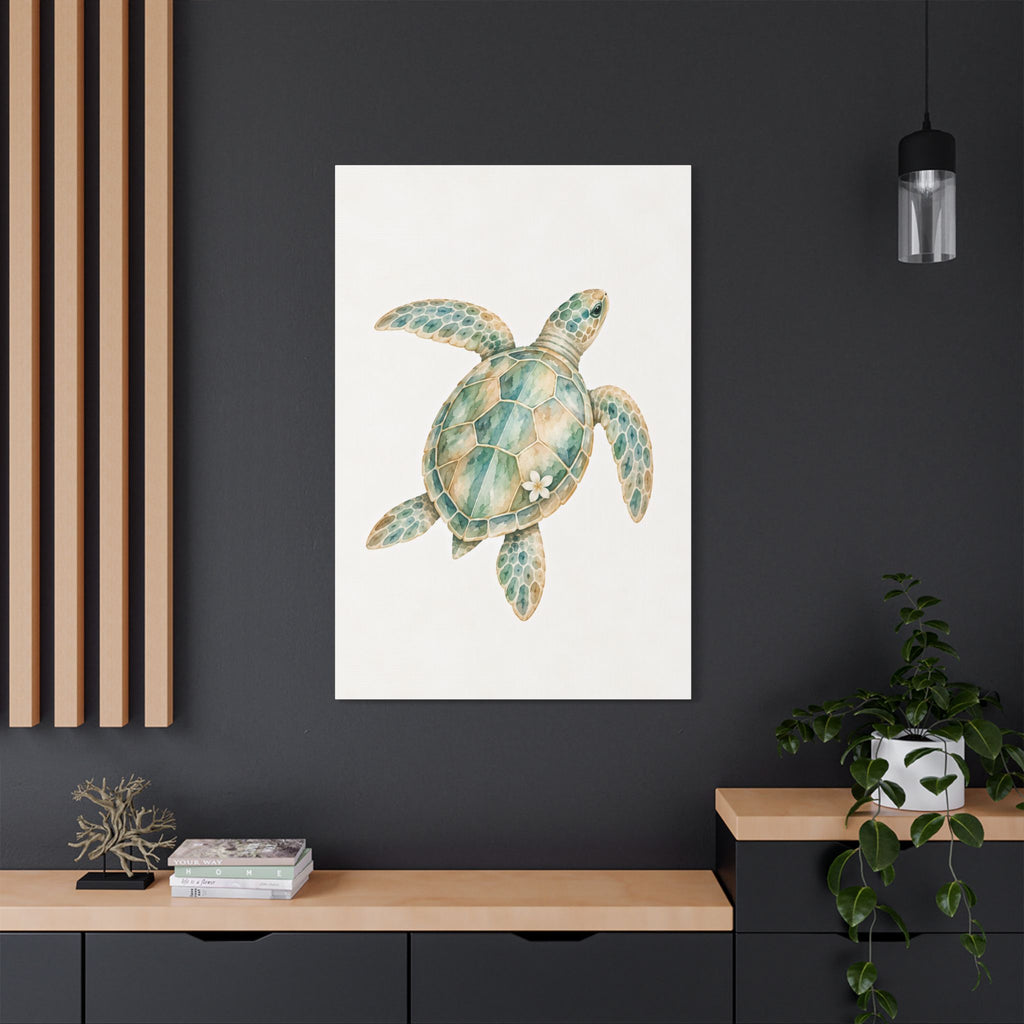 Watercolor Sea Turtle Satin Canvas Stretched | Coastal Wall Art