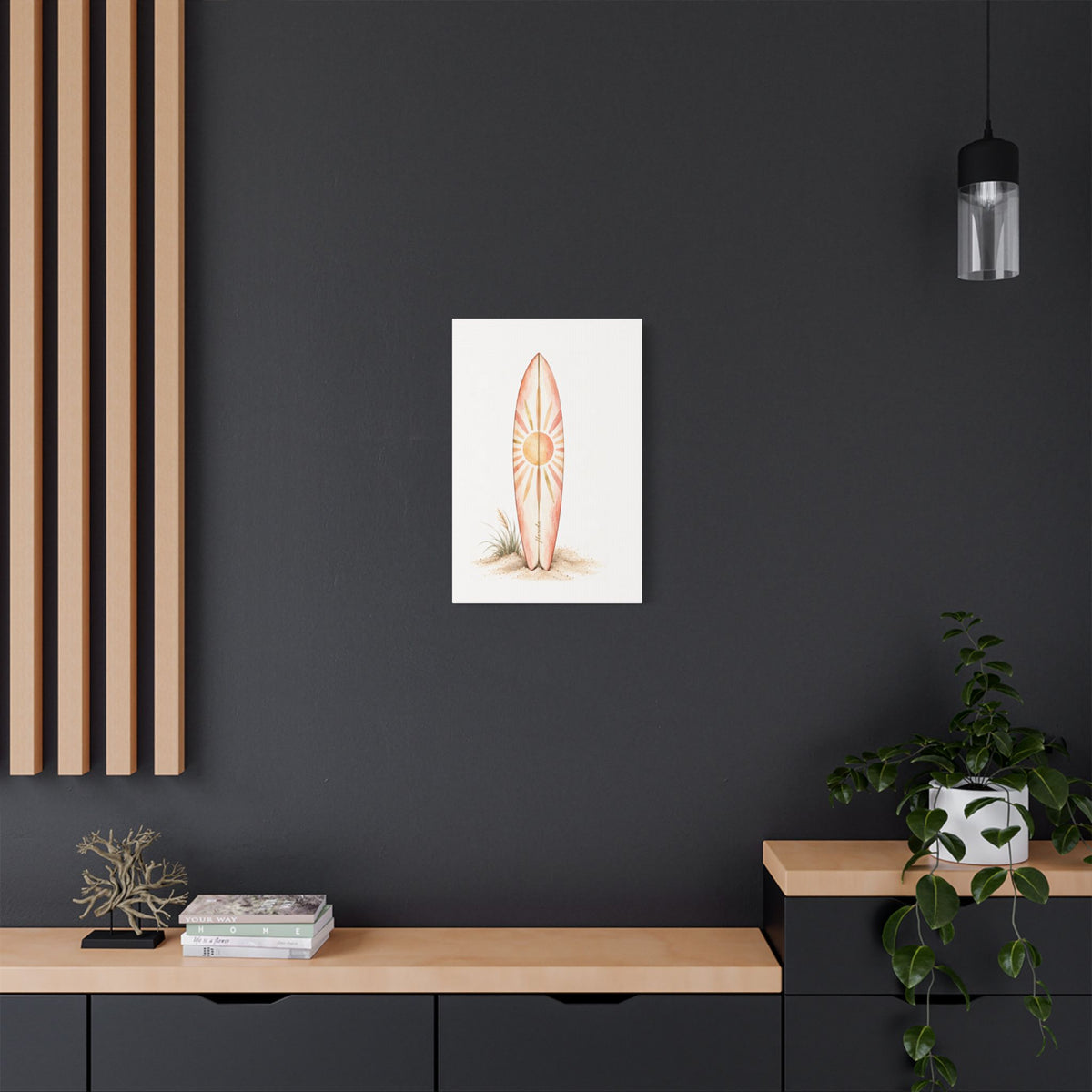 Boho Surfboard Sun Satin Canvas Wall Art