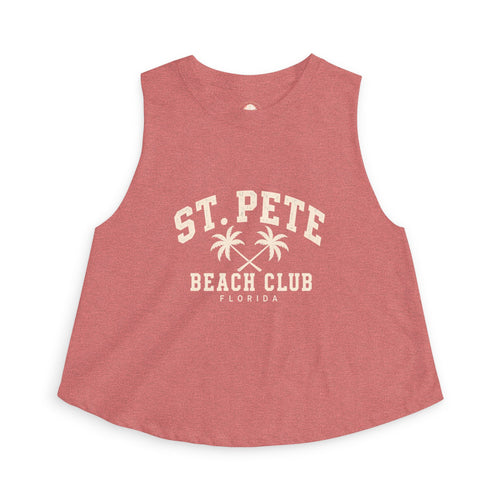 St. Pete Beach Club Women's Crop Tank Top — Retro Palm Florida Vacation Tee