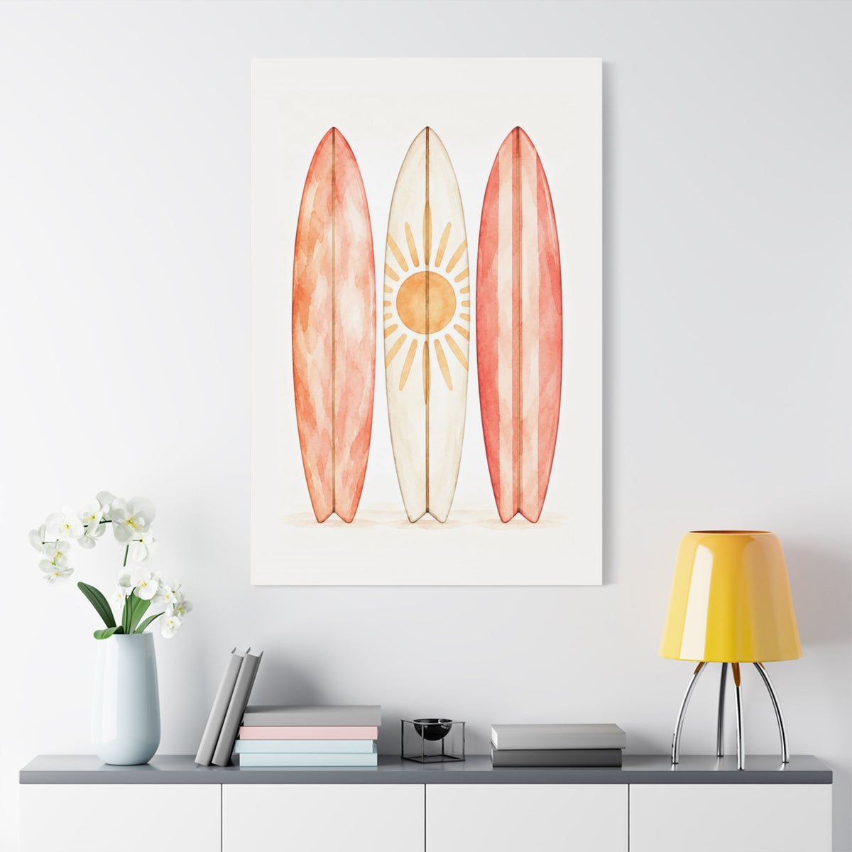 Surfboard Watercolor Wall Art - Beach Surf Canvas Print