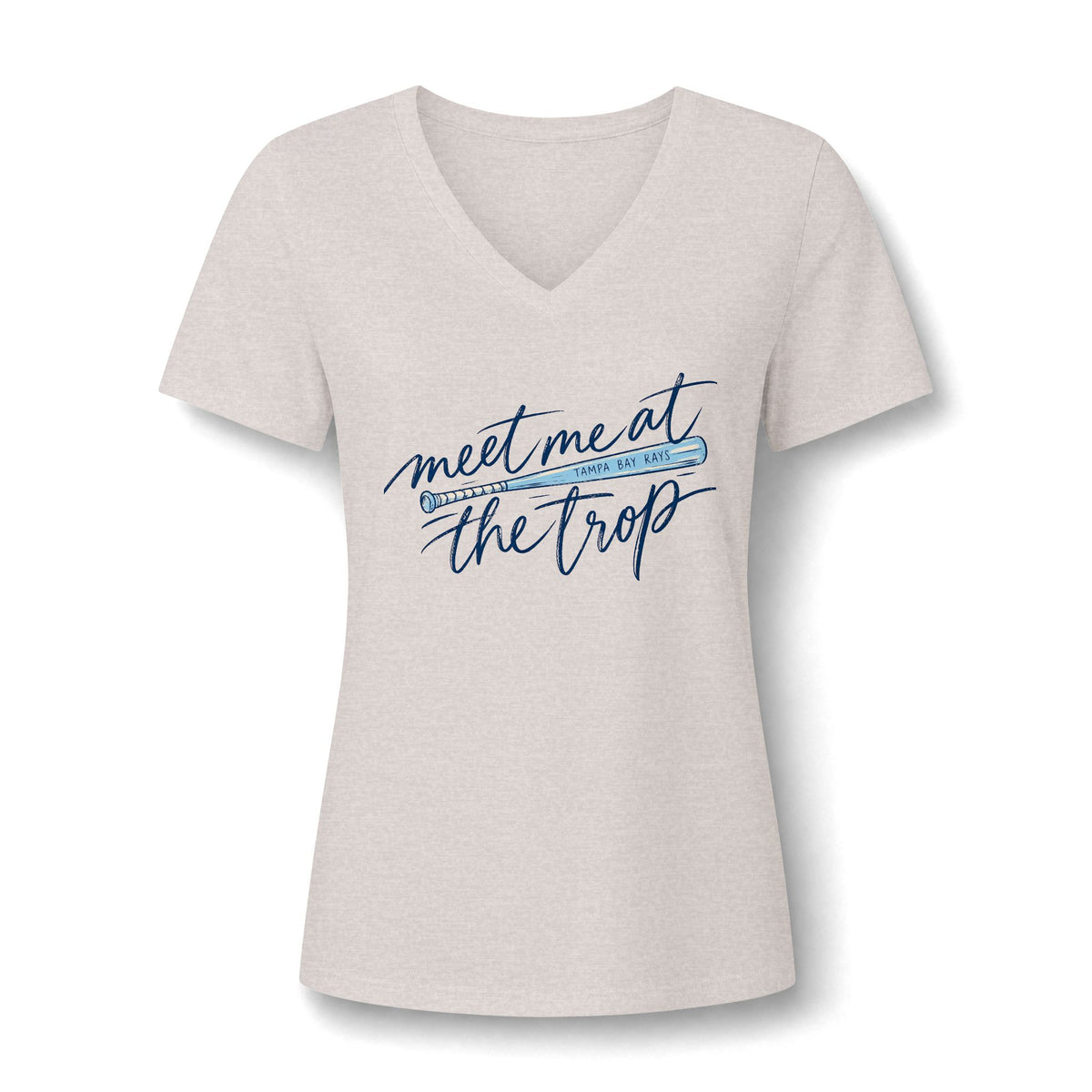 "Meet Me at the Trop" - Tropical Script Baseball V-Neck Tee