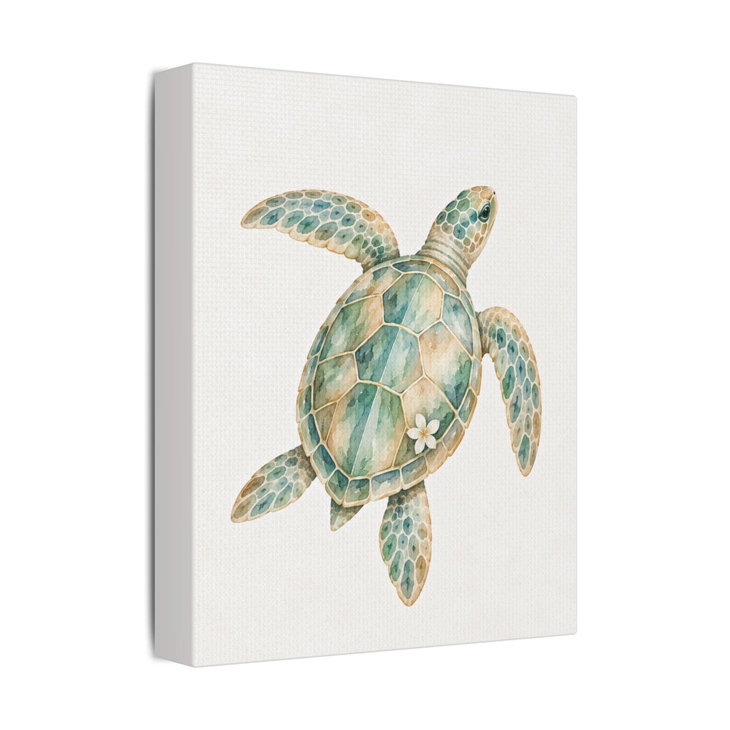 Watercolor Sea Turtle Satin Canvas Stretched | Coastal Wall Art