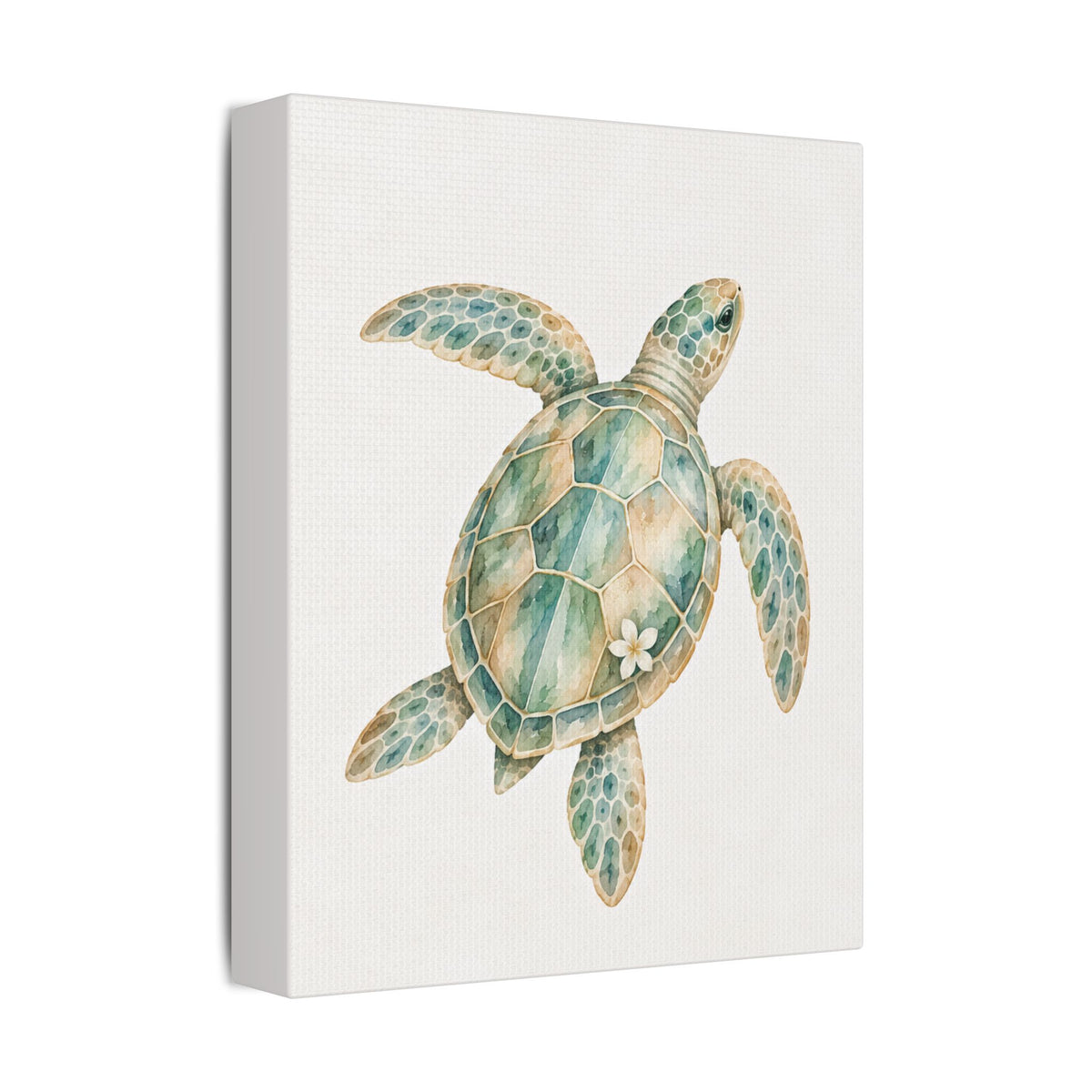 Watercolor Sea Turtle Satin Canvas Stretched | Coastal Wall Art