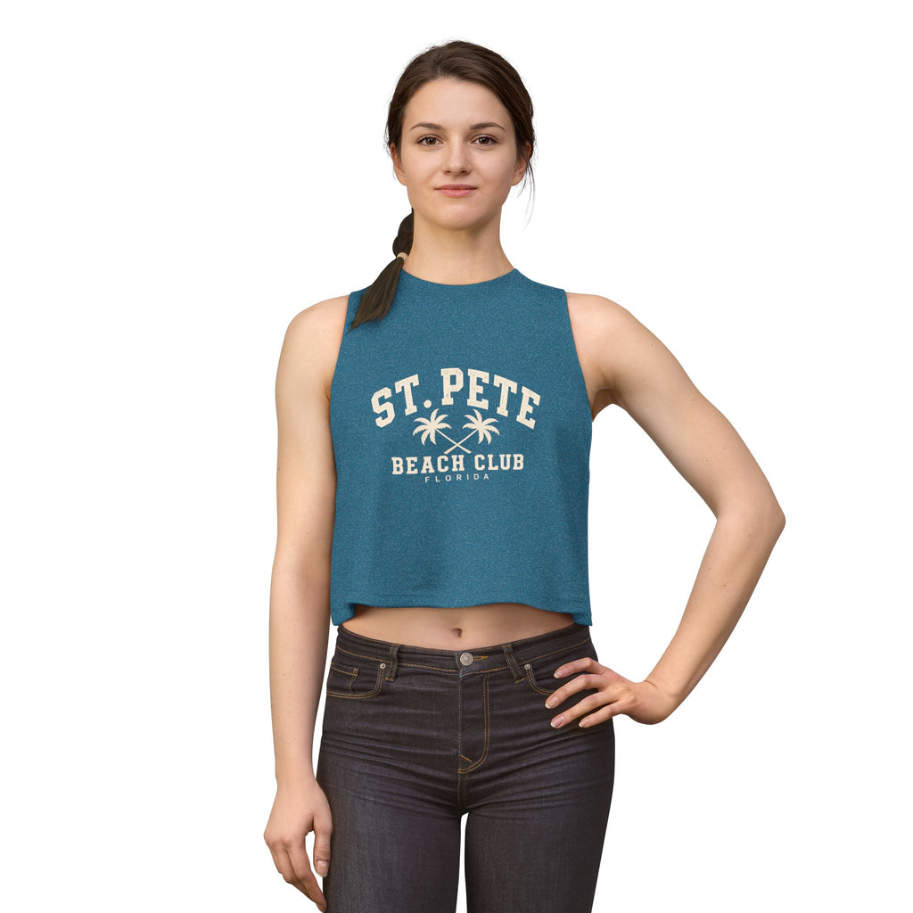 St. Pete Beach Club Women's Crop Tank Top — Retro Palm Florida Vacation Tee