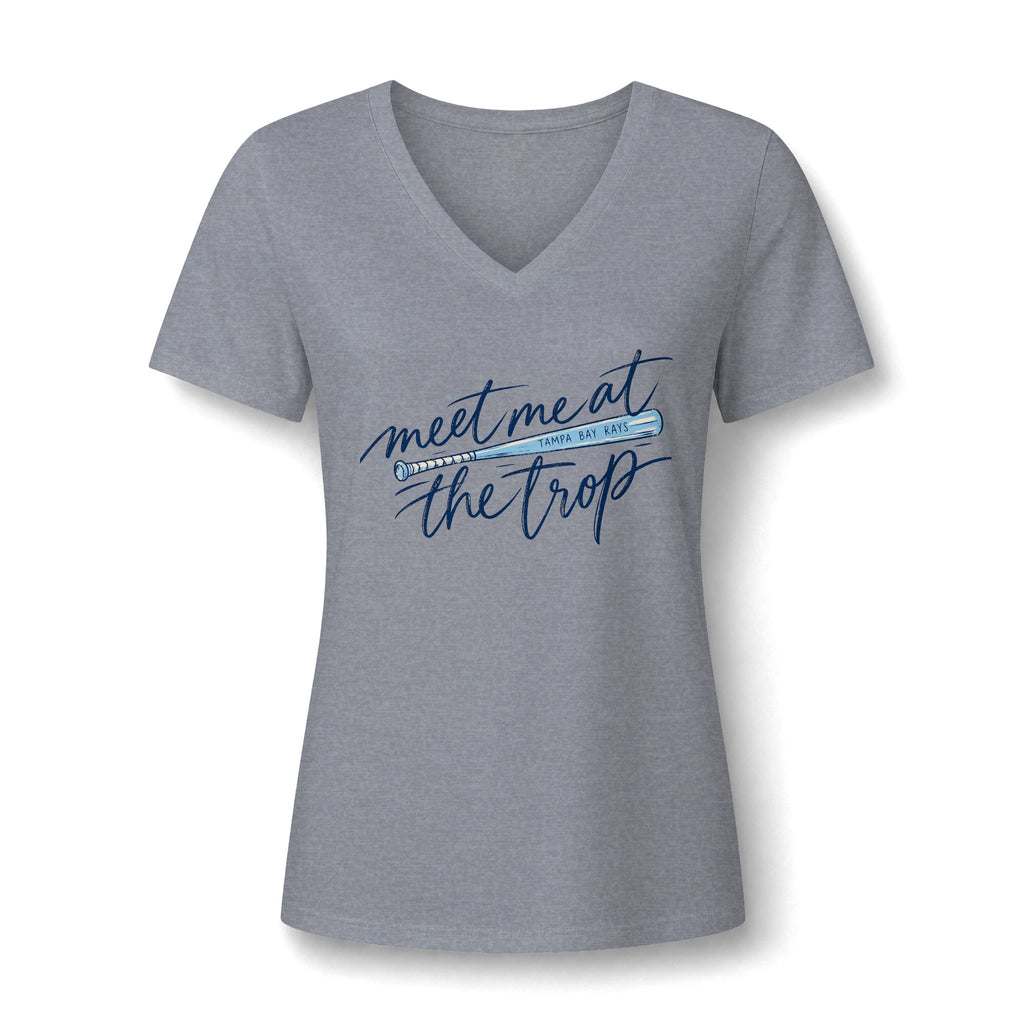 "Meet Me at the Trop" - Tropical Script Baseball V-Neck Tee