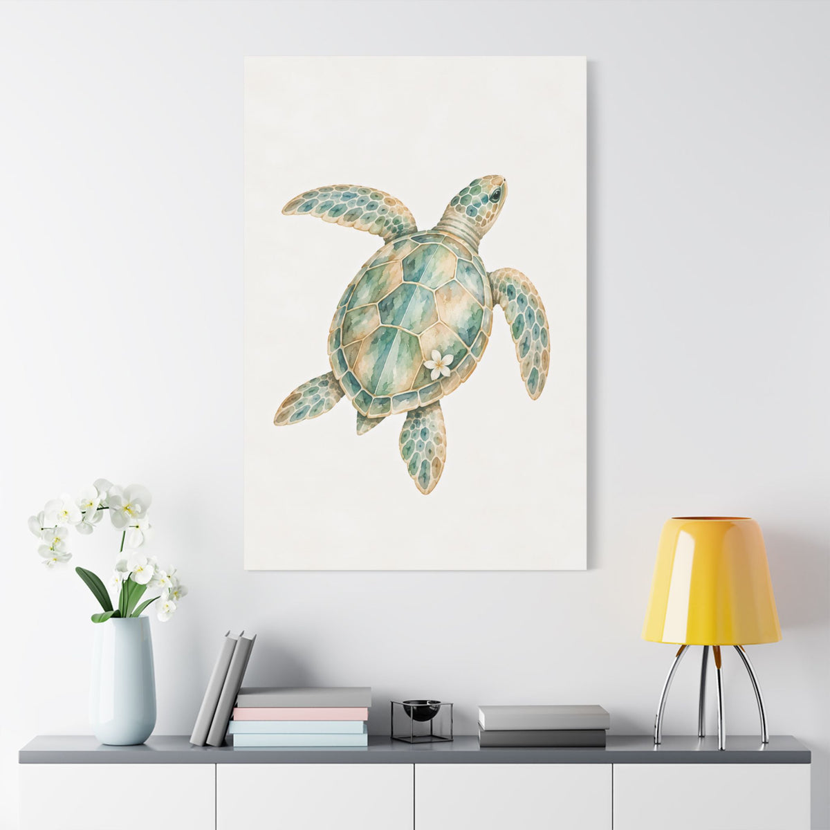 Watercolor Sea Turtle Satin Canvas Stretched | Coastal Wall Art