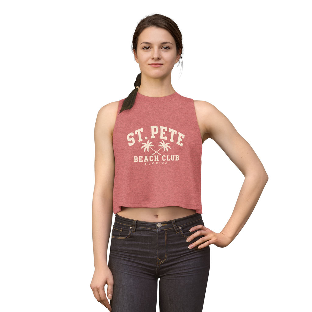 St. Pete Beach Club Women's Crop Tank Top — Retro Palm Florida Vacation Tee