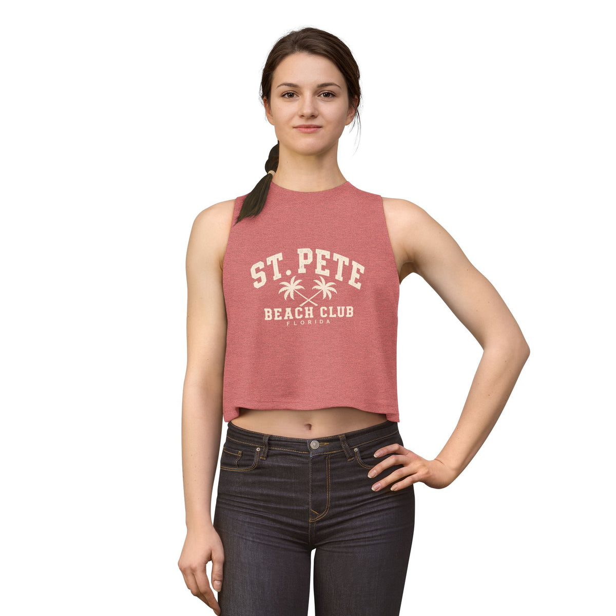 St. Pete Beach Club Women's Crop Tank Top — Retro Palm Florida Vacation Tee