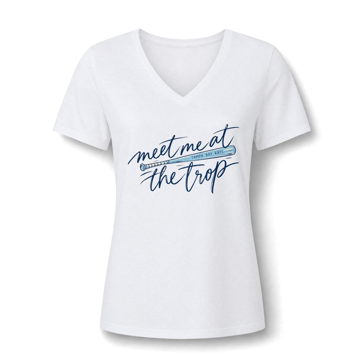 "Meet Me at the Trop" - Tropical Script Baseball V-Neck Tee