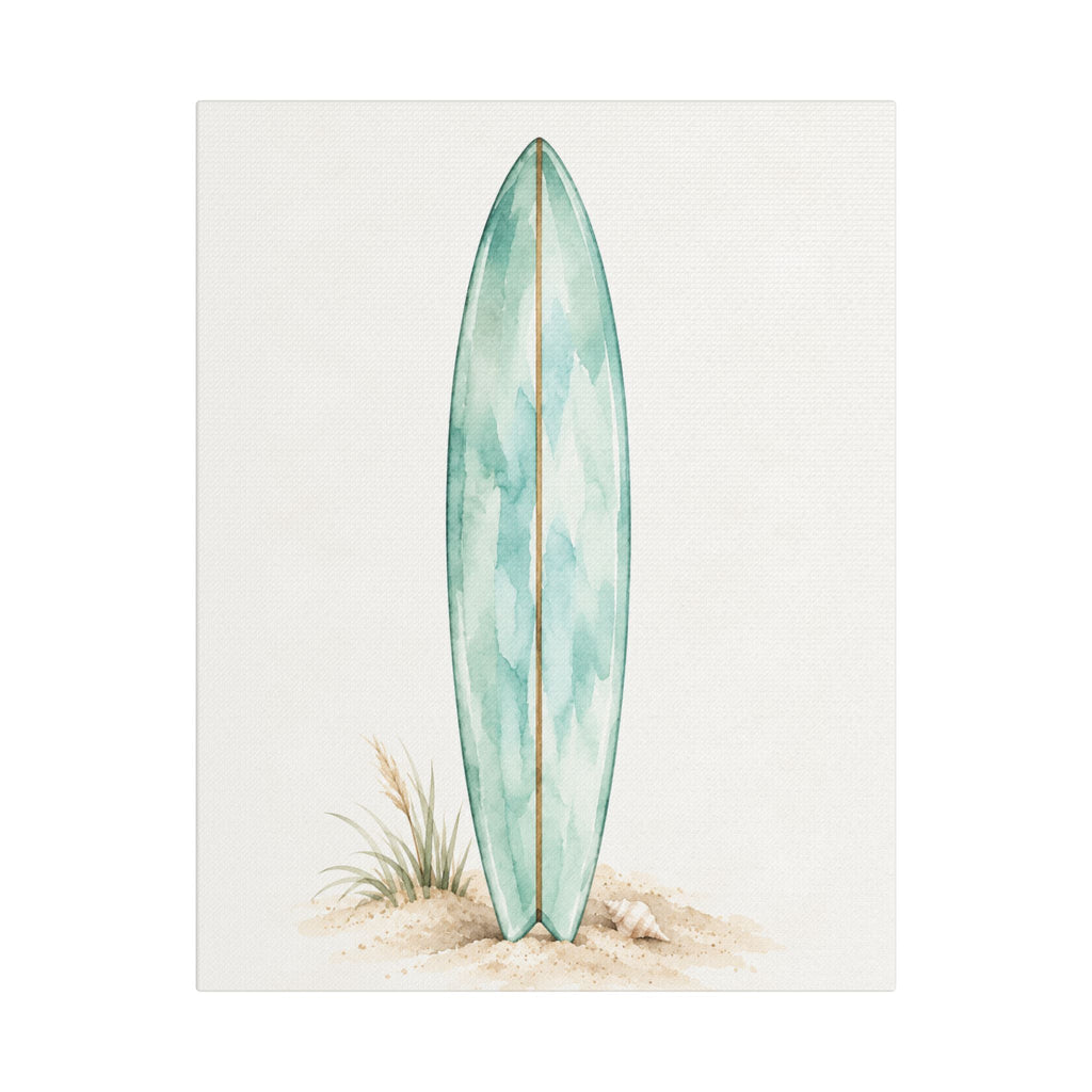 Teal Boho Surfboard Satin Canvas Wall Art
